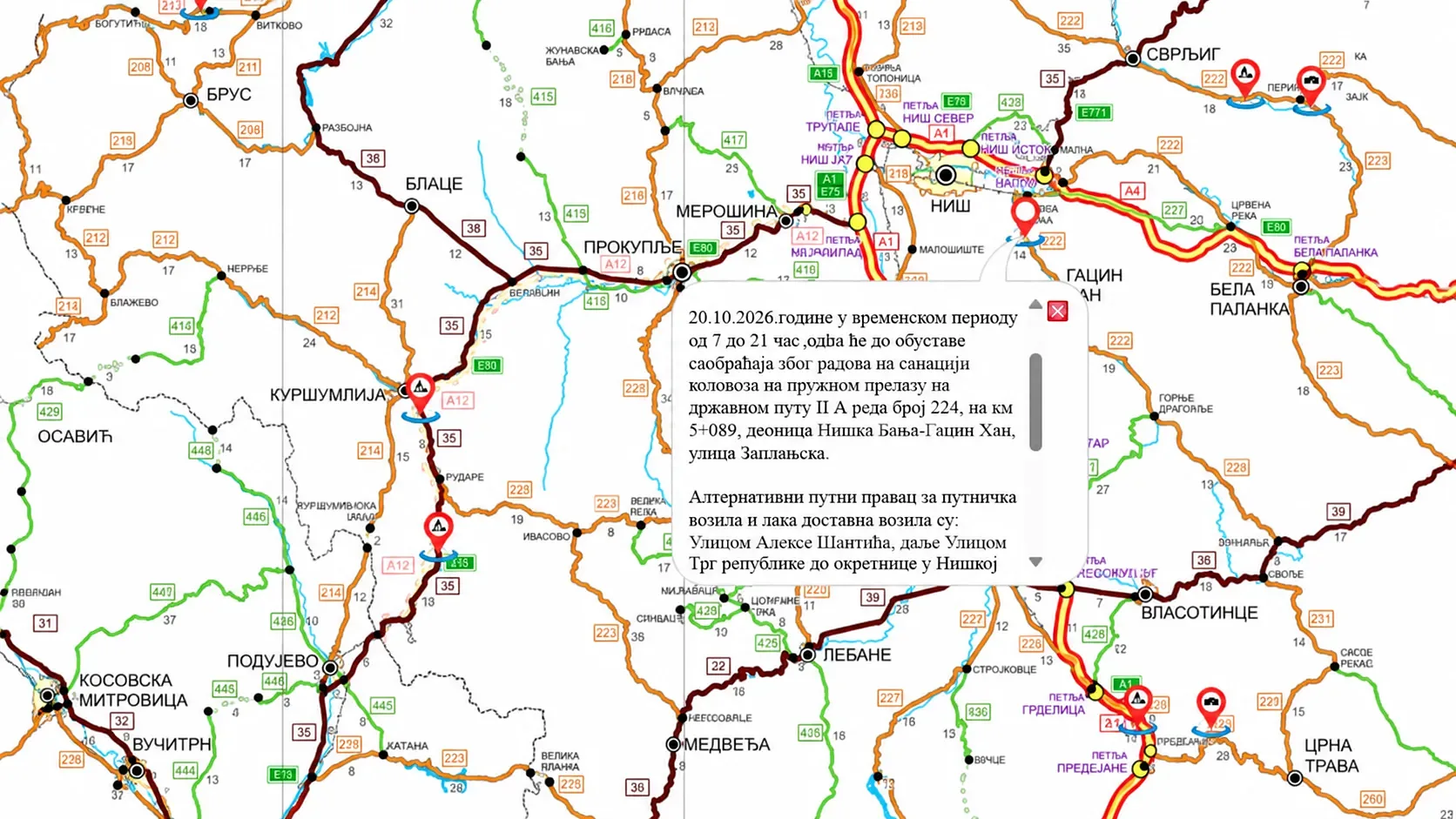 Foto: putevi-srbije.rs/printscreen